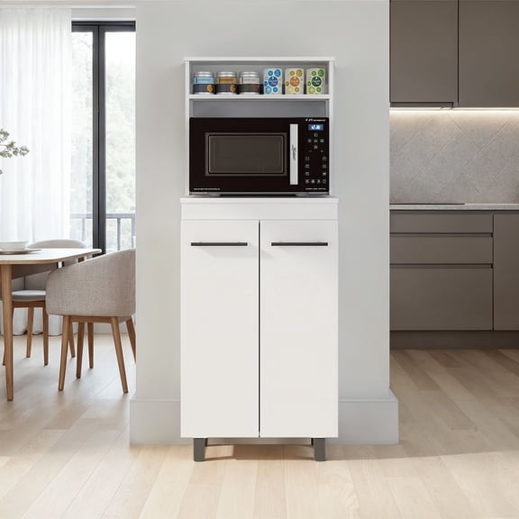 Taylor Kitchen Storage Cabinet with Microwave Shelf and Doors, White