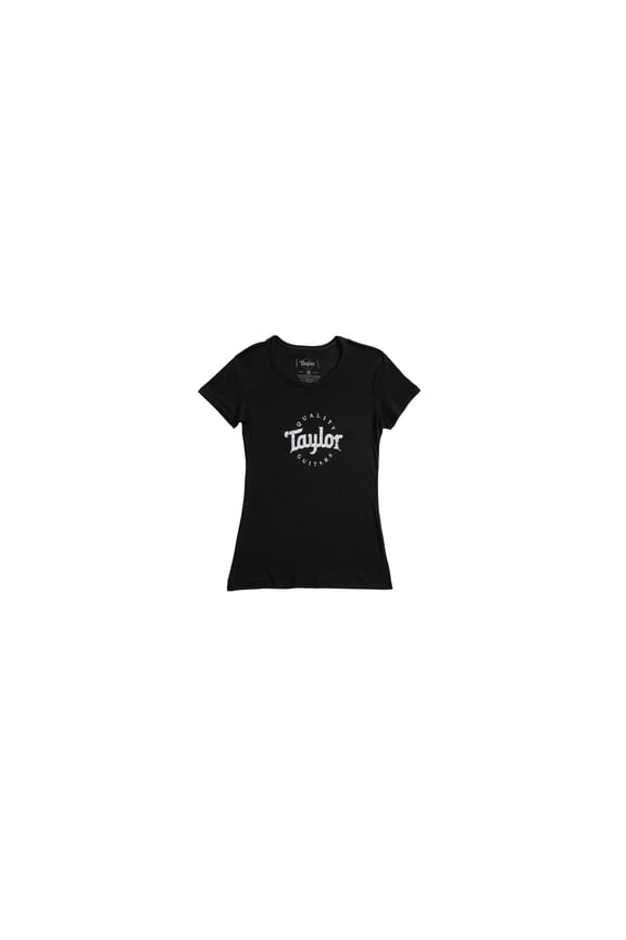 Ladies Short Sleeve T-Shirt Black White Logo - Small