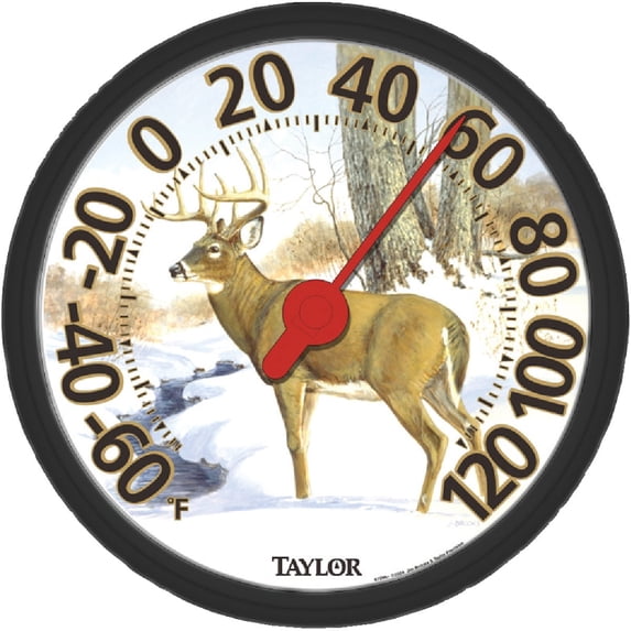 Taylor Large Dial Thermometer, Wireless Thermometer with Easy to Read Large Numbers for Patio, Pool, and Indoor Areas, 13.25-inch, Deer Pattern