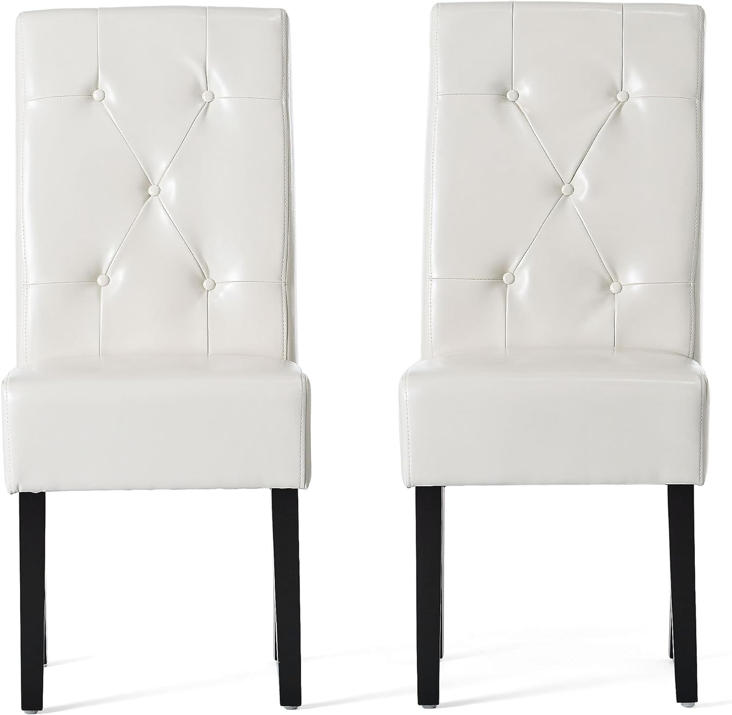 Ivory Bonded Leather Tufted Dining Chairs, Set of 2