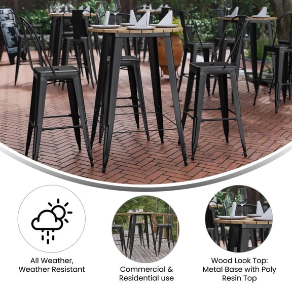 Taylor & Logan 30" RD Poly Bar Top Restaurant Table with Steel Frame Brown/Black