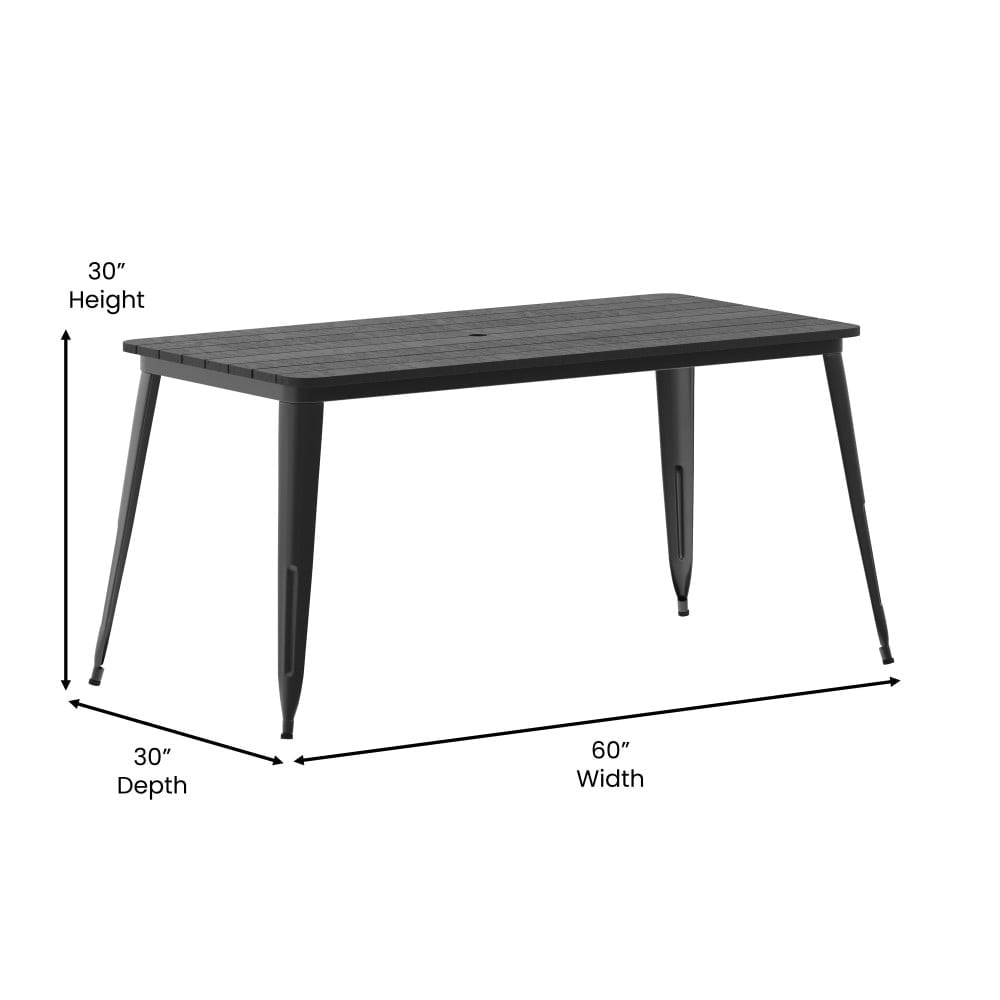 Taylor & Logan 30x60 Poly Resin Restaurant Table with Umbrella Hole Black