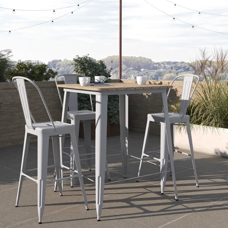 Taylor & Logan 31.5" SQ Poly Bar Top Restaurant Table with Steel Frame Brown/Silver