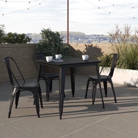 Taylor & Logan 31.5" SQ Poly Resin Restaurant Table with Steel Frame Black