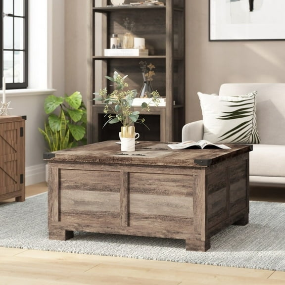 Taylor & Logan Modern Farmhouse Coffee Table with Hidden Interior Storage Gray Wash