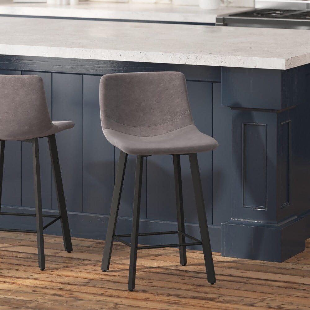 Taylor & Logan Set of 2 Armless Upholstered Metal Counter Stools Gray