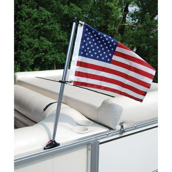 Taylor Made 921 Pontoon Flag Pole Socket with US Flag - 24" Pole, 12" x 18" Flag