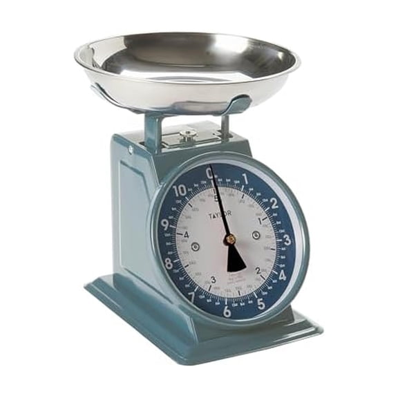 Taylor Mechanical Kitchen Weighing Food Scale with Bowl, Weighs up to 11lbs, Measures in Grams and Ounces, Food Scales for Kitchen, Storm Blue