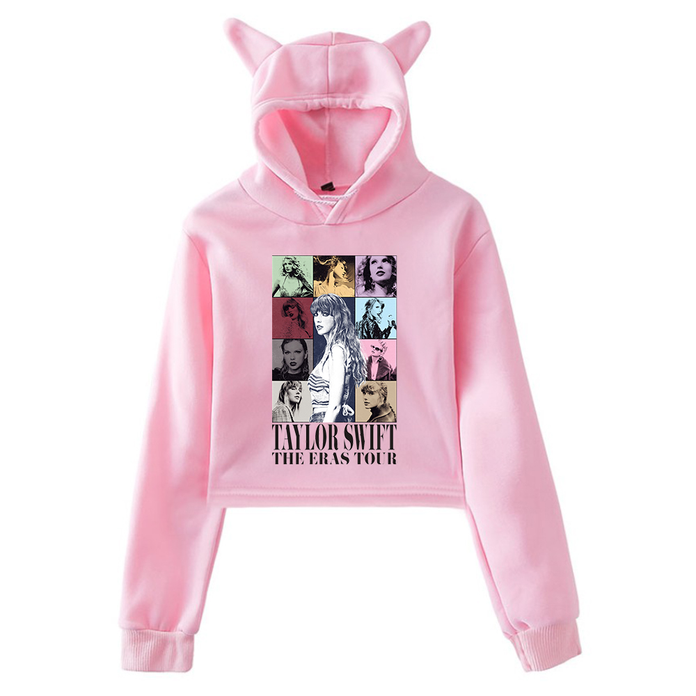 Taylor Merch 2023 The Eras Tour Cat Ears Hoodie Long Sleeve Crop Top