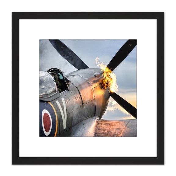 Taylor Military UK Spitfire TE311 Fighter Plane Photo 8X8 Inch Square Wooden Framed Wall Art Print Picture with Mount