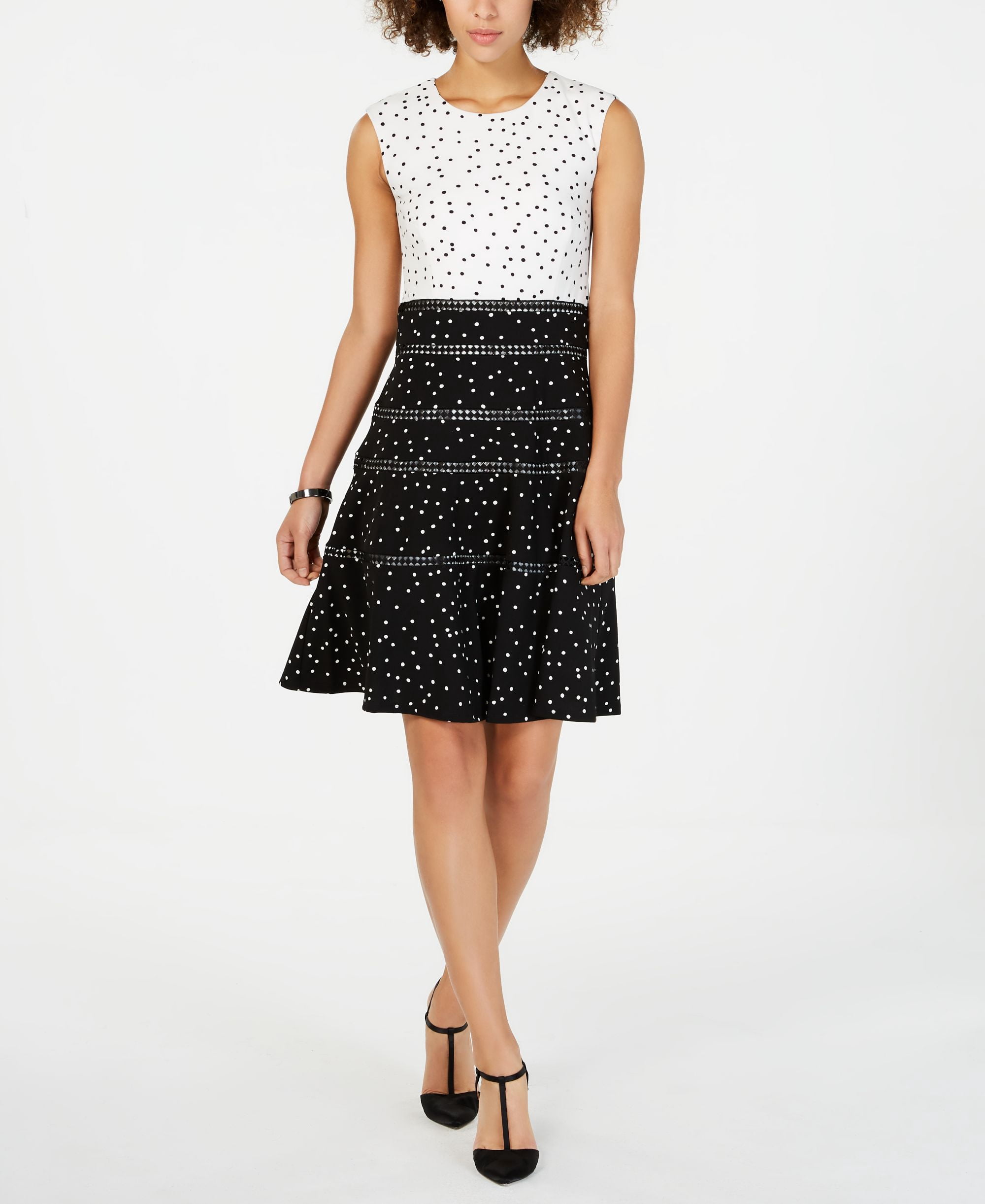 Taylor Polka Dot Fit Flare Dress Black White 14 - Walmart.com Taylor Polka Dot Fit Flare Dress Black White 14 - Walmart.com
