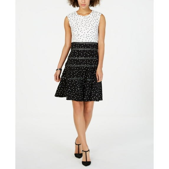 Taylor Polka Dot Fit Flare Dress Black White 14