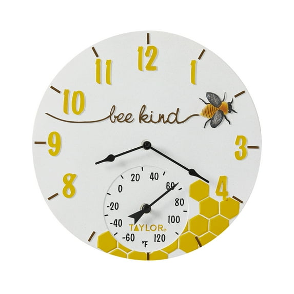 Taylor Precision Products 14-inch Bee Kind Clock with Thermometer