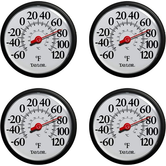 Taylor Precision Products Big and Bold Dial Thermometer 13.25-Inch, Black,4 Pack
