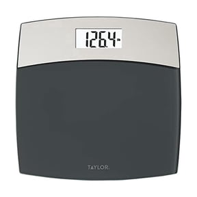 Taylor Precision Products Digital Bathroom Scale – 12.4" Tempered Glass Platform, 440 lb Capacity Body Weight Monitor with White Backlit Display & Precision Sensors for Accurate Readings (Grey)