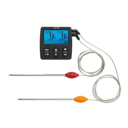 Taylor Programmable Dual Probe Digital Grill Food Thermometer, Stainless Steel, Black