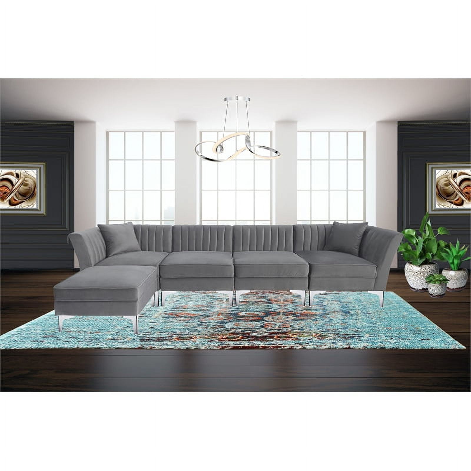 Taylor Reversible Upholstery Velvet Gray Fabric Modular Sectional