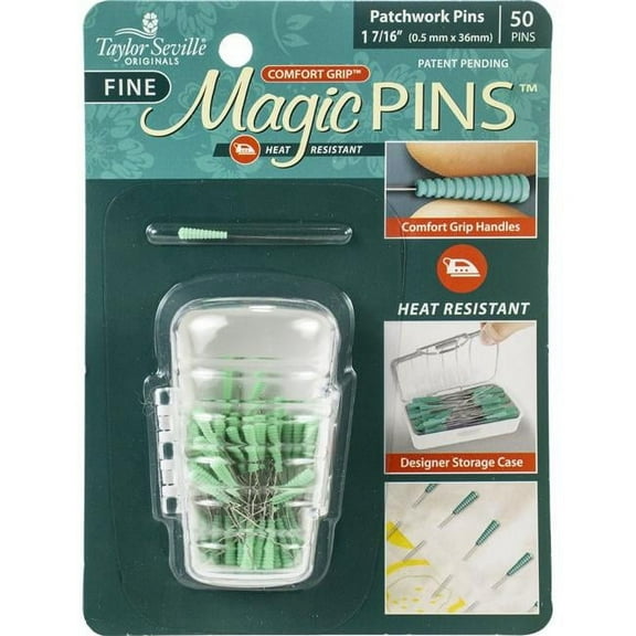 Taylor Seville Fine Magic Pins - Patchwork 50/Pkg-W//Designer Storage Case