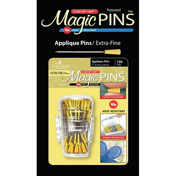 Taylor Seville Magic Pins - Applique Extra Fine-Yellow 100/Pkg