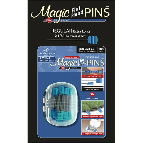 Taylor Seville Magic Pins - Flat Head Regular-Blue 100/Pkg
