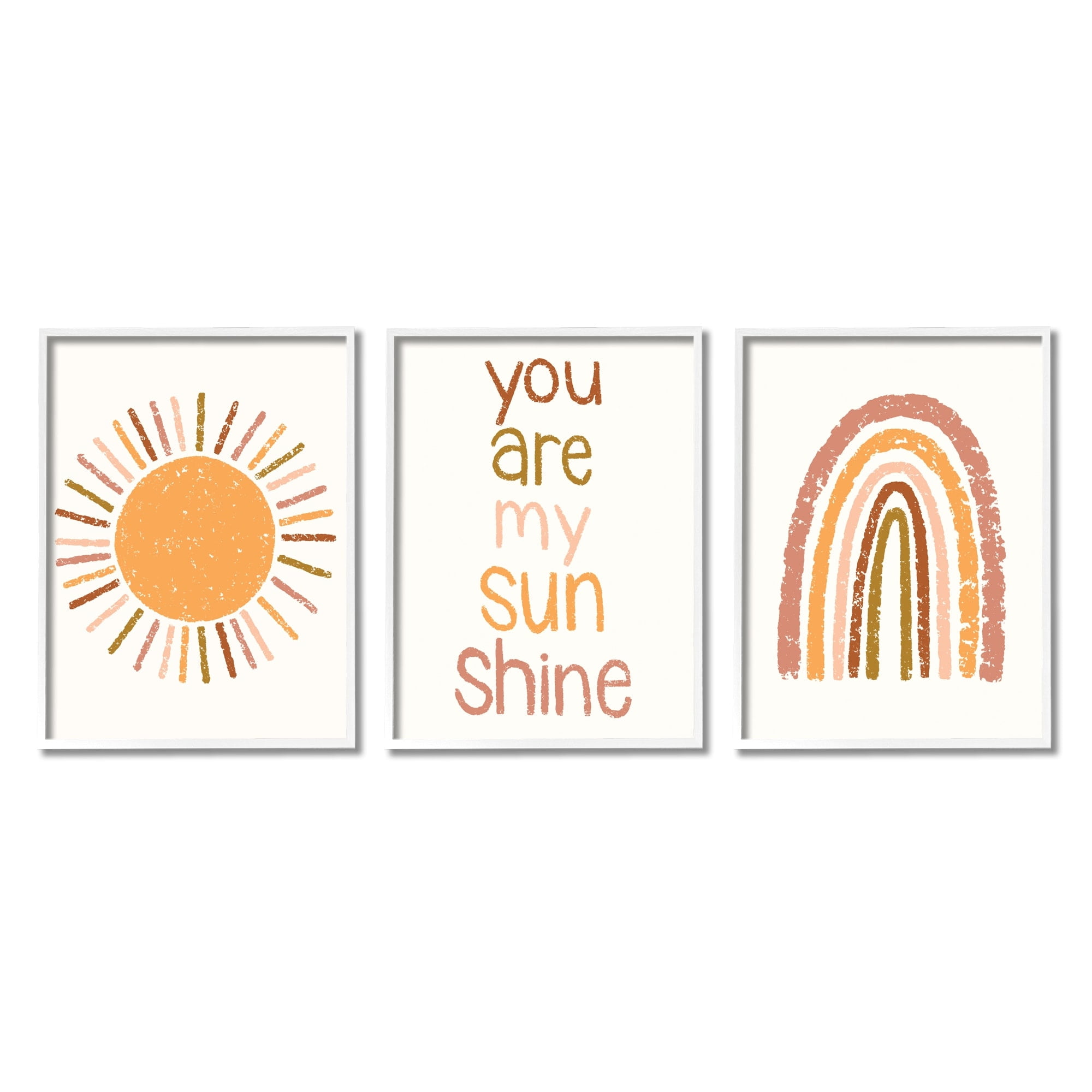 Taylor Shannon Designs My Sunshine Rainbow Kids Inspirational Saying Text Design 16" x 20" Framed Painting Art Prints, by Stupell Home Décor Set of 3
