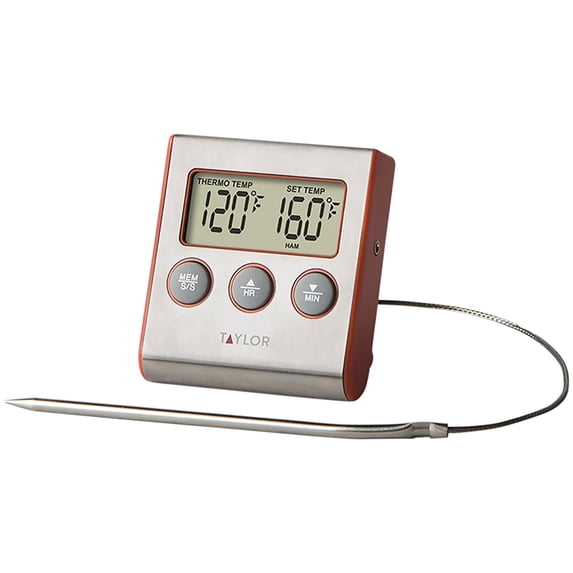 Taylor Stainless Steel Wired Probe Programable Digital Thermometer with Timer