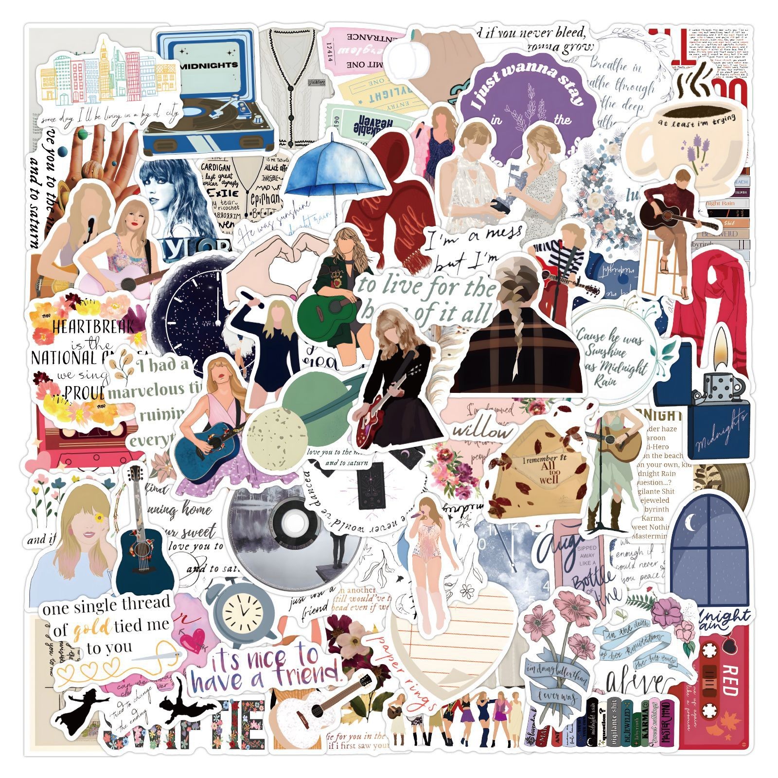 Taylor Swift, 100 Pack Stickers, Waterproof Stickers, Scrapbook Stickers,  Cute Trendy Music Stickers for Swiftie Gift, Multicolor 