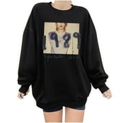 TRENDYHUB Taylor Swift 1989 The Eras Tour Hoodies Tops for Swiftie Fan women's Fashion Casual Long Sleeved Round Neck Letter Printing Loose Plush Pullover with Rope Hoodie