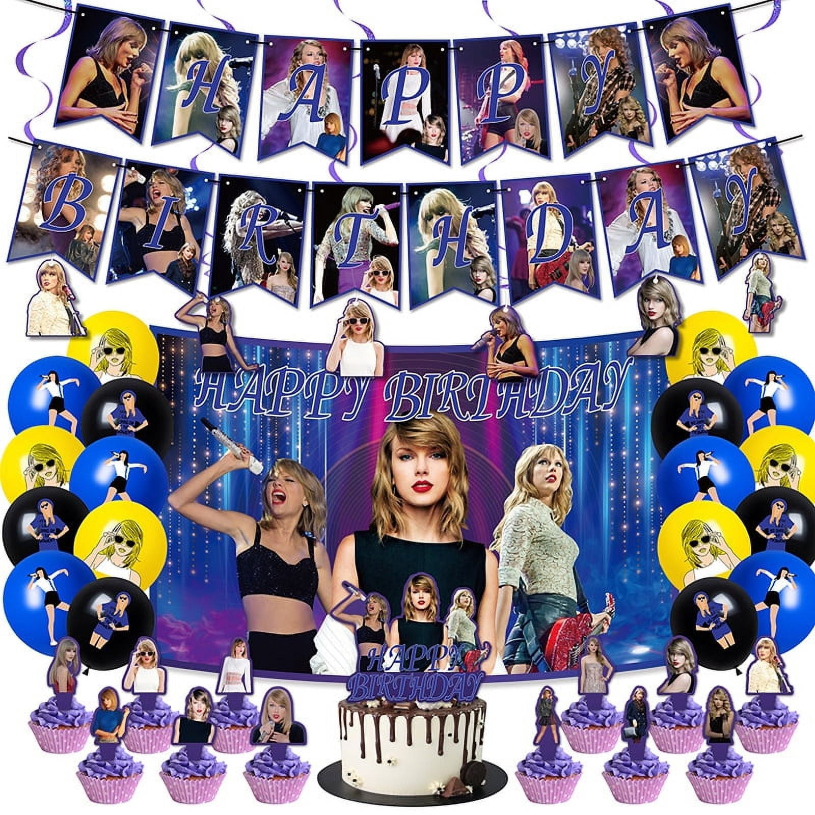 Taylor Swift Birthday Decorations - Taylor Swift Party Decorations - Taylor  Swift Party Favors, Include Happy Birthday Banner, Balloons, Cake Toppers  and Cupcake Toppers for Fans Party Decor 