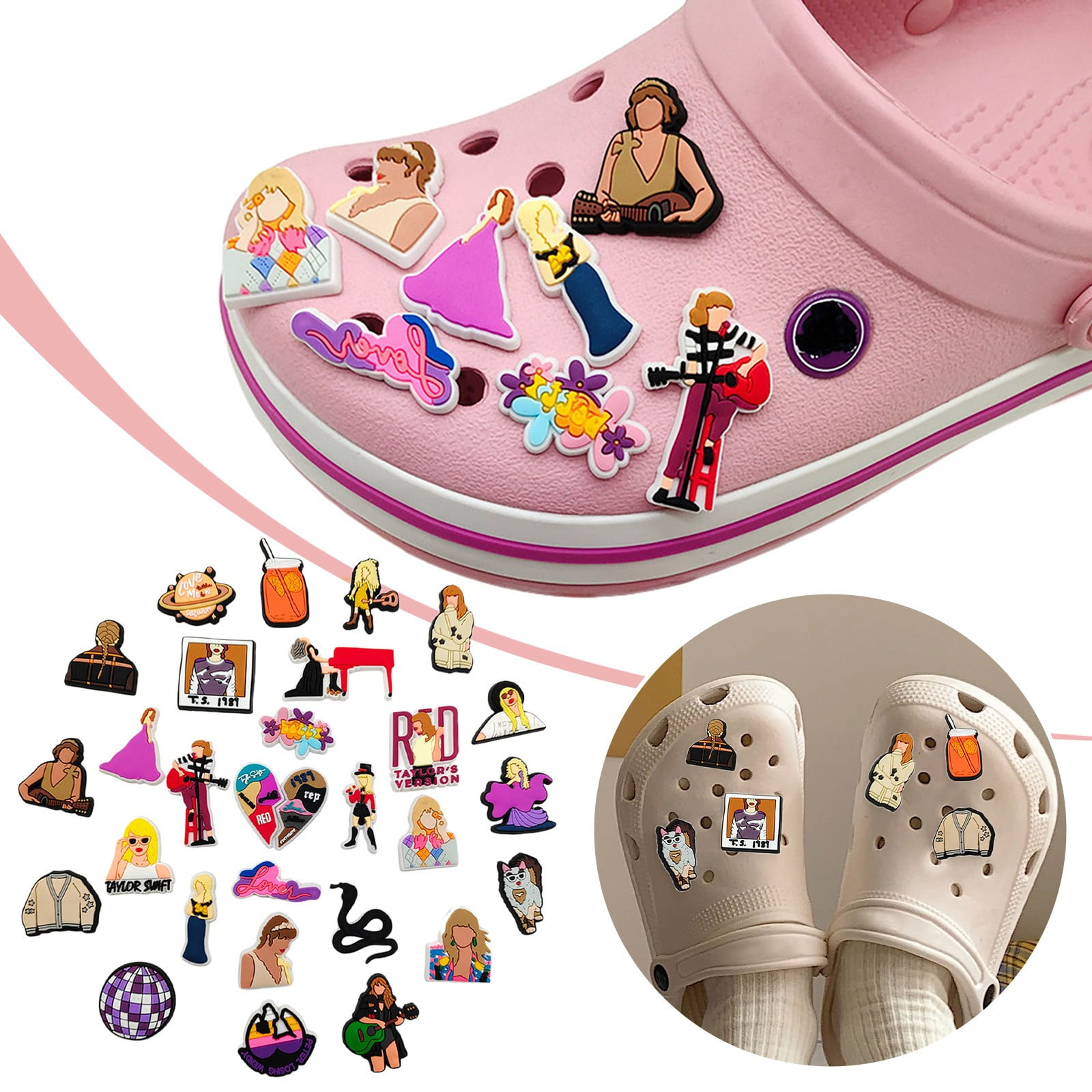 Taylor Swift Croc Charms, 29 Pcs Croc Charm TS Fits Any Shoes with Holes  Best Gift for Fans Cartoon DIY Croc Charm Party Accessories 