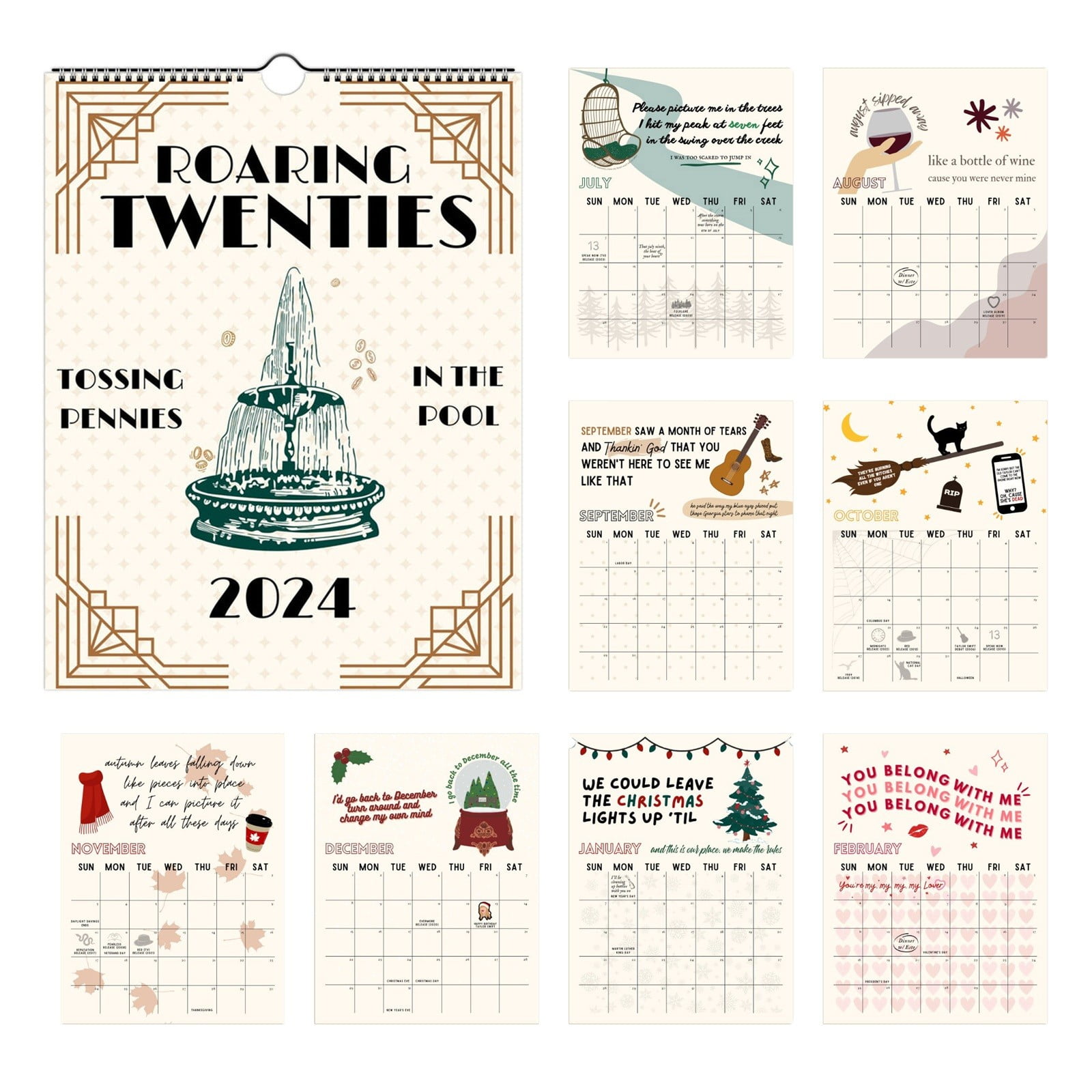 Tay1or Sw1ft Merch 2025 Roaring Twenties Calendar Wall Calendar Jan