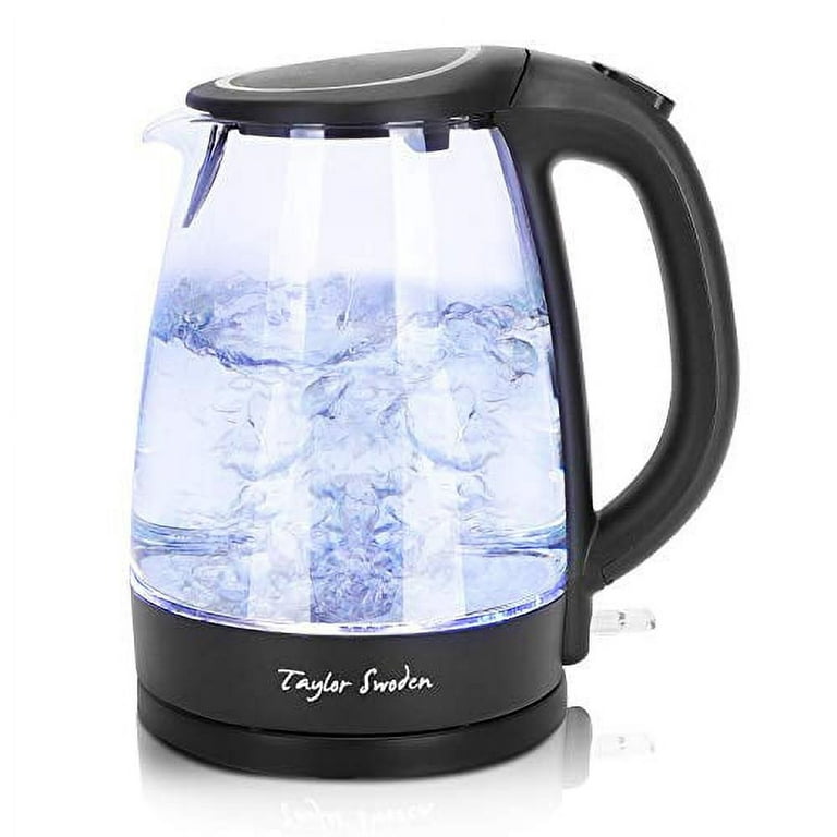Taylor Swoden Small Glass Kettle Electric, Compact Mini Sized Electric Hot Water Kettle for Tea and Coffee 1L Black