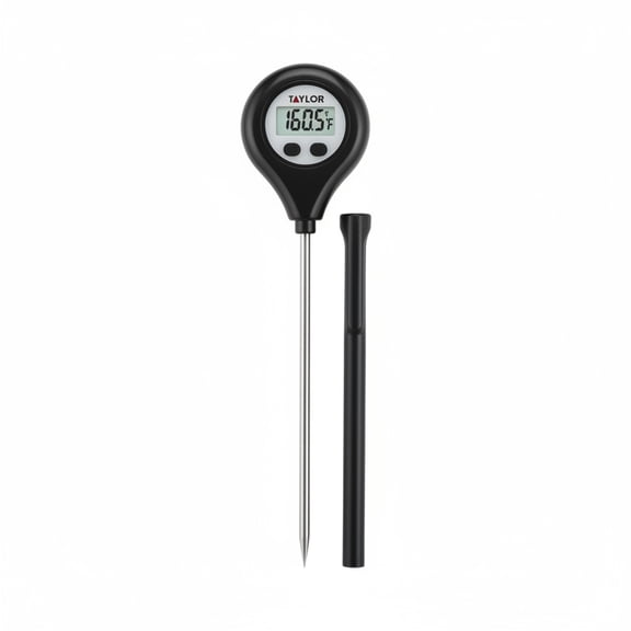 Taylor TruTemp Digital Instant Read Thermometer Rotating LCD Display & Waterproof Pocket Food Probe for Cooking, Grilling & Baking, 58F302F Temperature Range, Durable Kitchen Tool (Black)