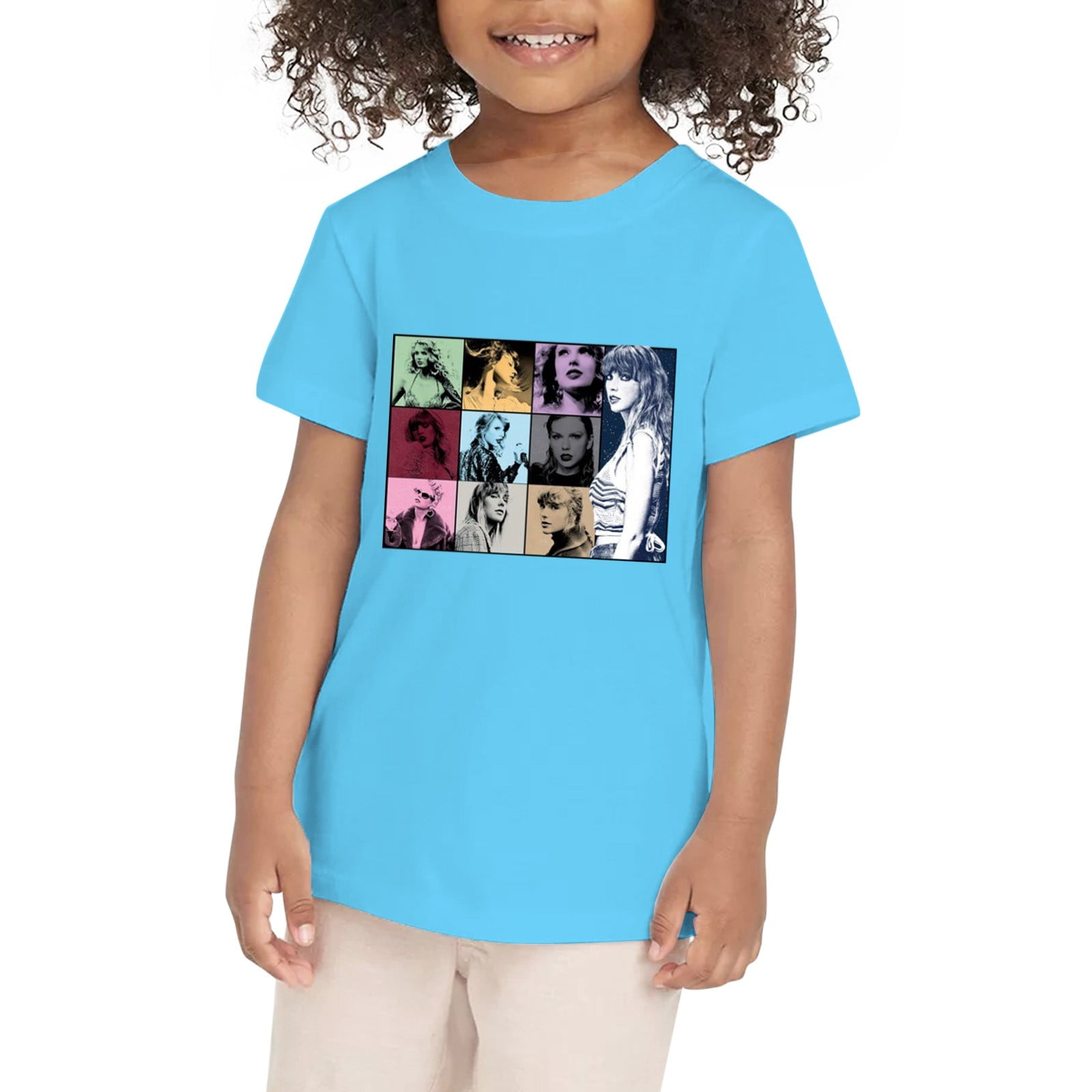 Kid Girl 95% Cotton Casual Letter Figure Print Short-sleeve Tee