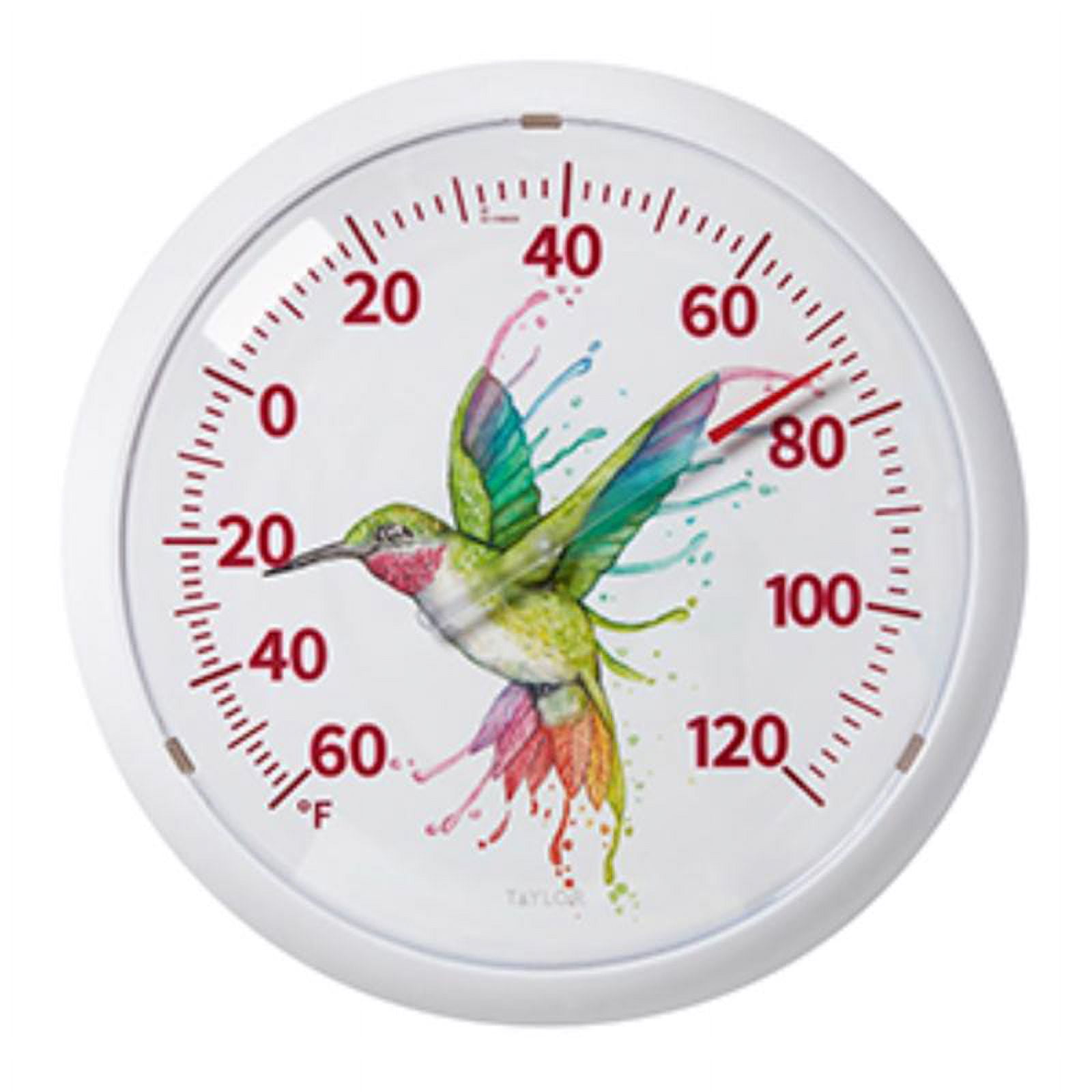 Taylor Watercolor Series Rainbow Hummingbird Indoor/Outdoor 13.25 Inch Dial Thermometer White