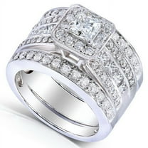 Taylor Wedding Ring Set for Women 3pc Halo Engagement Bridal Bands Cz Ginger Lyne Collection