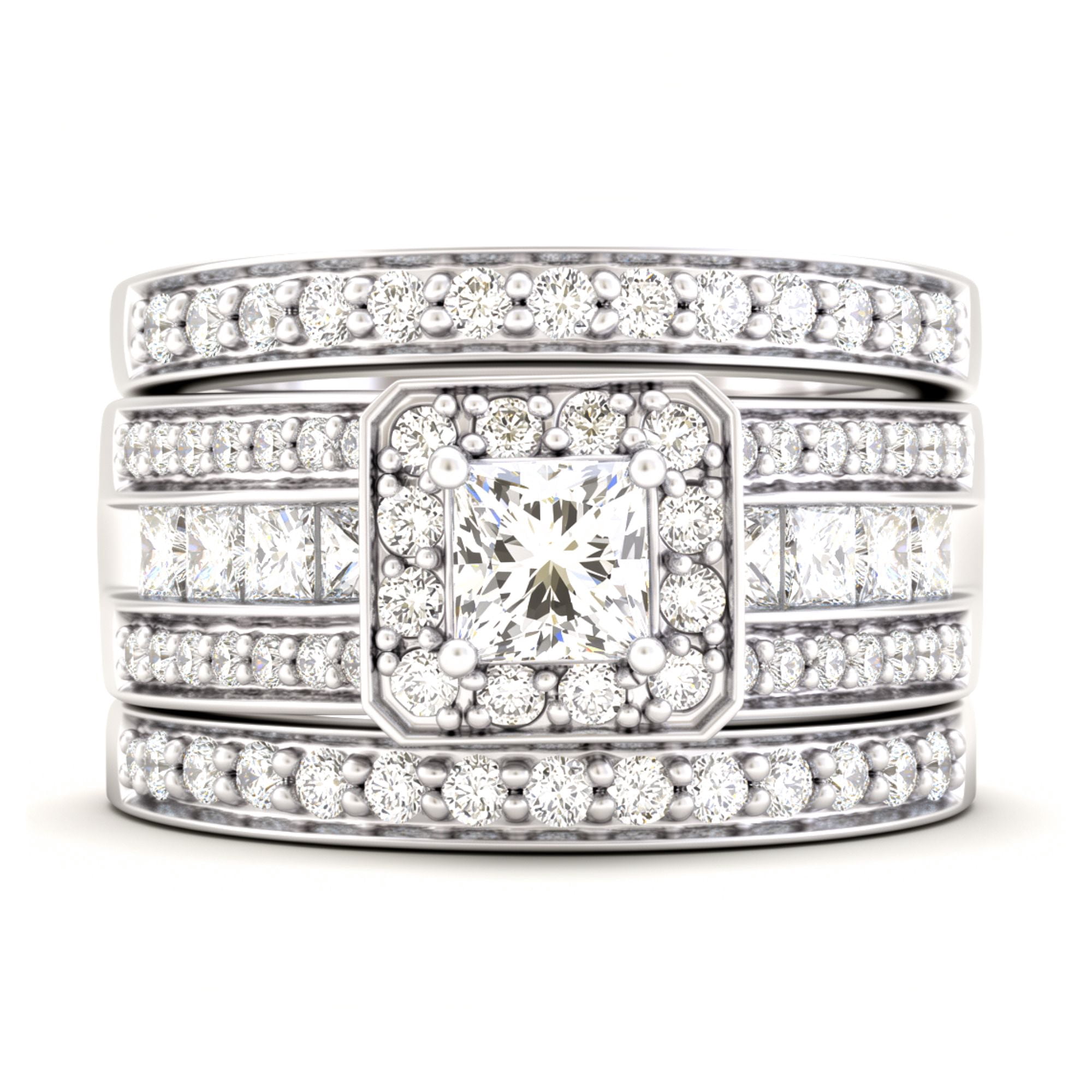 Taylor Wedding Ring Set for Women 3pc Halo Engagement Bridal Bands Cz Ginger Lyne Collection