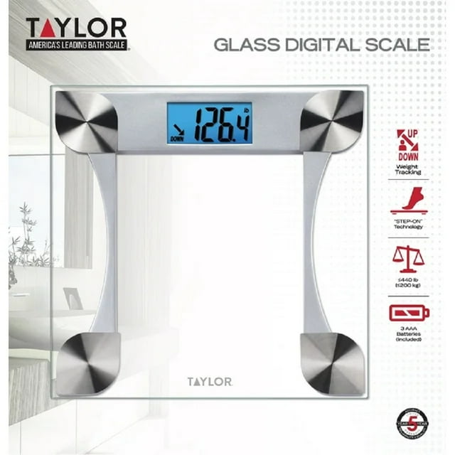 Taylor 7595 Stylish Digital Bathroom Weight Scale, 440 lb, Battery