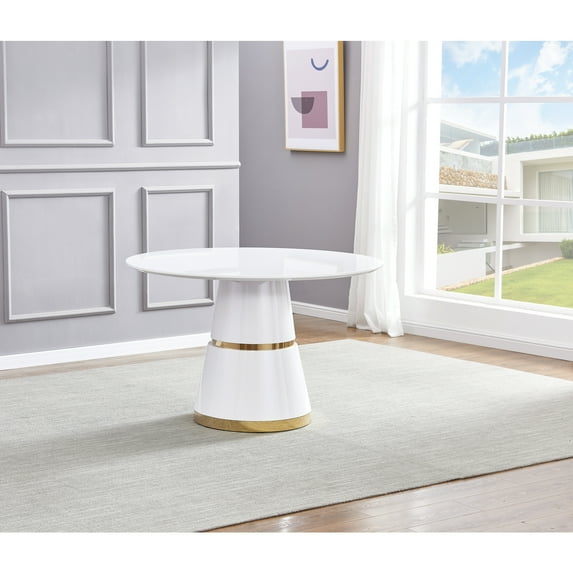 Taylor White/Gold Lacquer Wood Round Dining Table