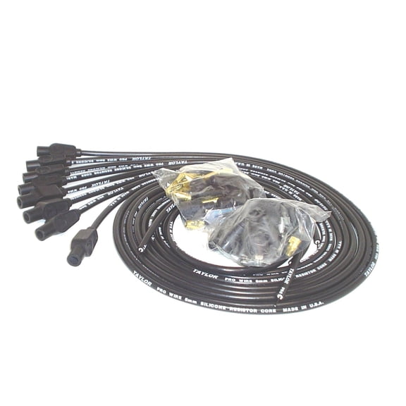 Taylor Cable 70055 Spark Plug Wire Set - Pro Wire - Spiral Core - 8 mm - Black - Straight Plug Boots - HEI / Socket Style - Cut-To-Fit - V8