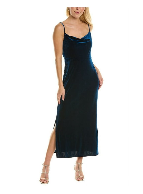 Taylor Women Stretch Velvet Maxi Dress, 6, Blue,Polyester