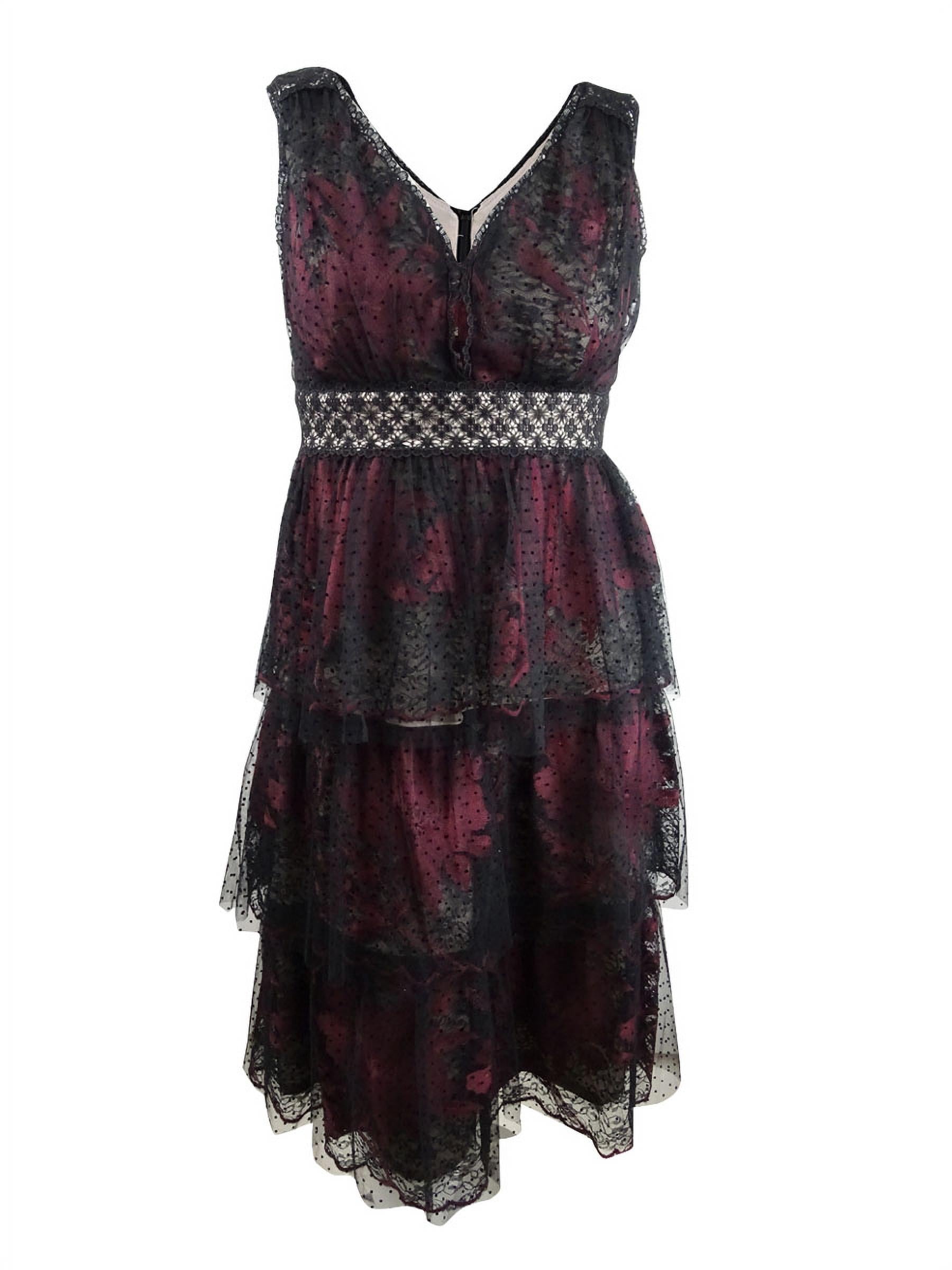 13391 Black Tulle Lace Pleated Midi Dress