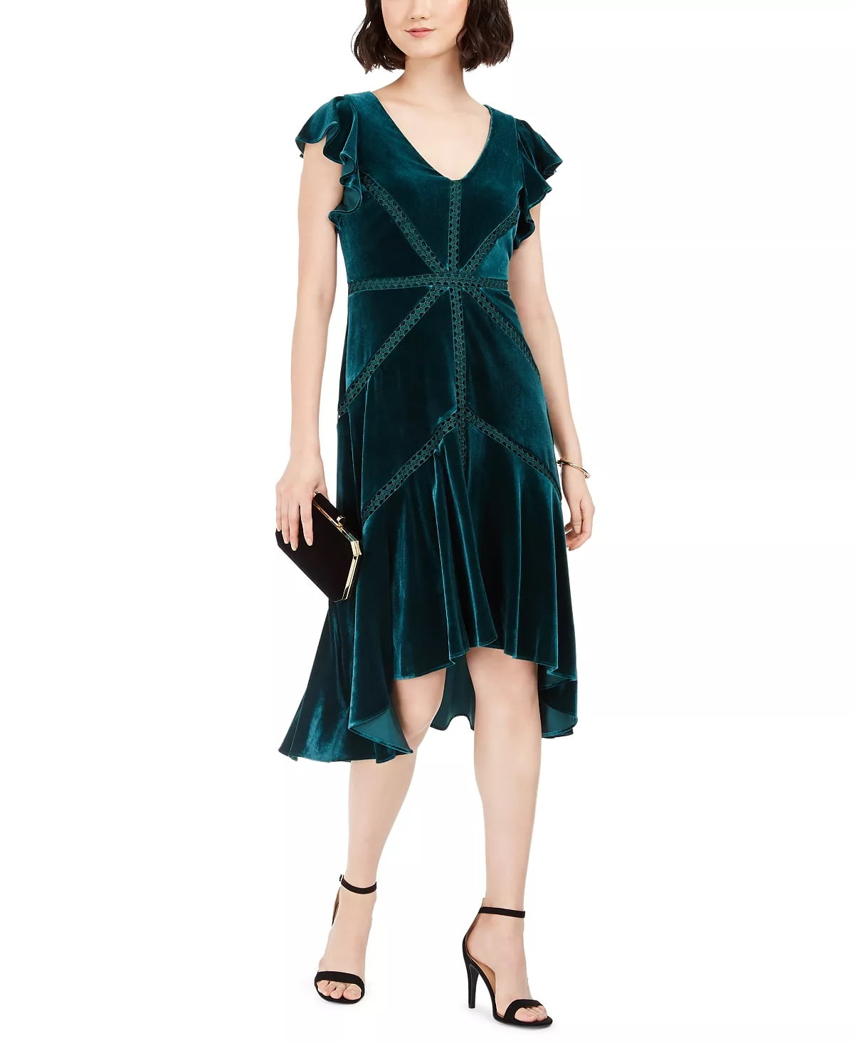 Taylor Women's Velvet Flutter-Sleeve Midi Dress Green Size 2 - Walmart.com