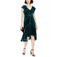 thumbnail image 1 of Taylor Women's Velvet Flutter-Sleeve Midi Dress Green Size 2, 1 of 3