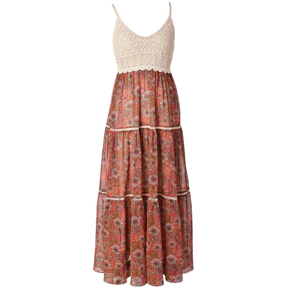 Taylor Womens Crochet Chiffon Maxi Dress