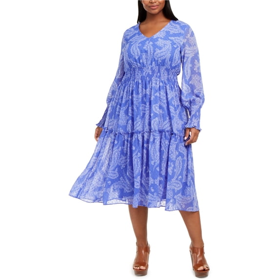 Taylor Womens Forget Me Not Midi Dress, Blue, Plus Size, 14W