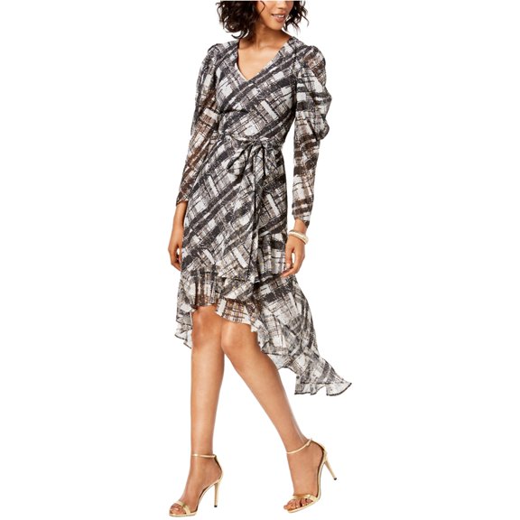 Taylor Womens High Low Metallic Plaid Sheath Dress, Grey, 6