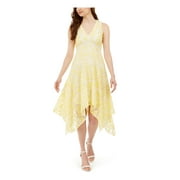 Taylor Womens Lace Picot-Trim Midi Dress Yellow 4