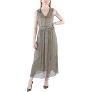 Taylor Womens Metallic V Neck Fit Flare Dress Blackgold 4