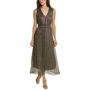 Taylor Womens Metallic V Neck Fit Flare Dress Blackgold 16